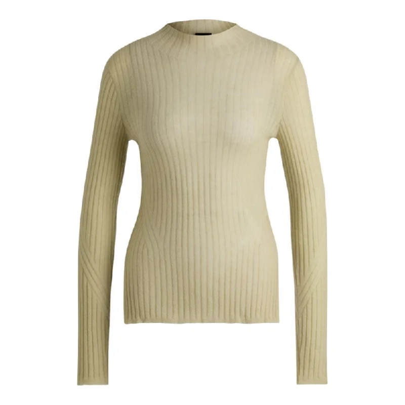 Wool-blend slim-fit sweater with side slits Faux Fur Fabric Real Fur Fabric Shearling Fabric