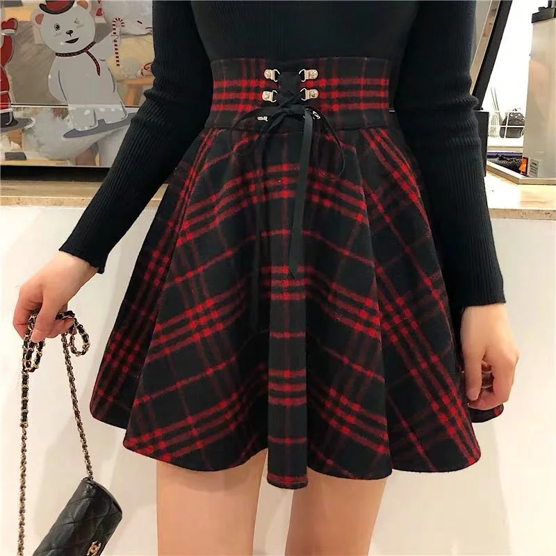 WOOL RED PLAID SKIRT BY61117 cashmere skirt fine