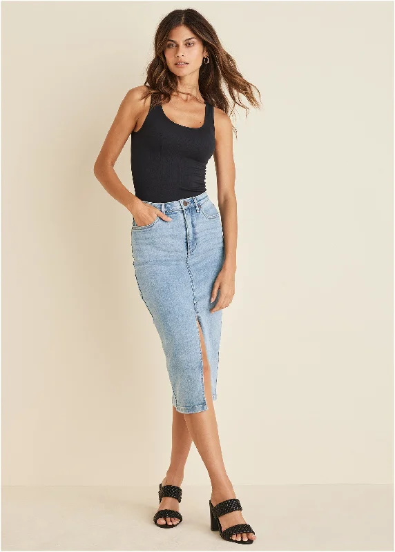 Denim Midi Skirt - Light Wash lace skirt delicate