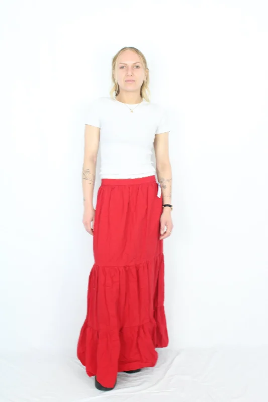 Zara - Red Tiered Skirt linen skirt airy